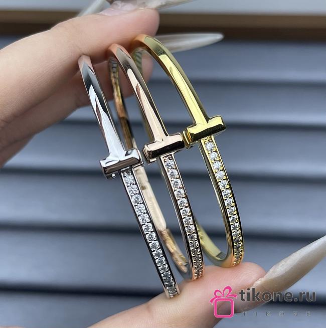 Tiffany T T1 Narrow Diamond Hinged Bangle In Yellow/Rose/White Gold - 1