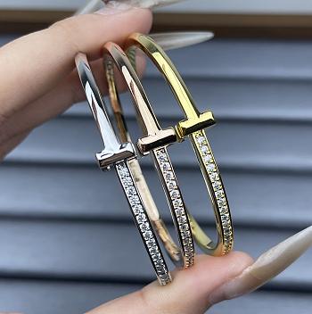 Tiffany T T1 Narrow Diamond Hinged Bangle In Yellow/Rose/White Gold