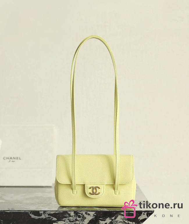 Chanel Clutch with Leather Strap Grained Shiny Calfskin & Gold-Tone Metal Light Yellow - 17x11.5x5cm - 1