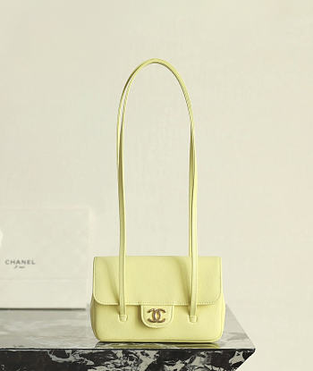 Chanel Clutch with Leather Strap Grained Shiny Calfskin & Gold-Tone Metal Light Yellow - 17x11.5x5cm