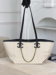 Chanel Small Shopping Bag Canvas Calfskin & Gold-Tone Metal Ecru & Black AS6285 -  45x19x21cm - 5