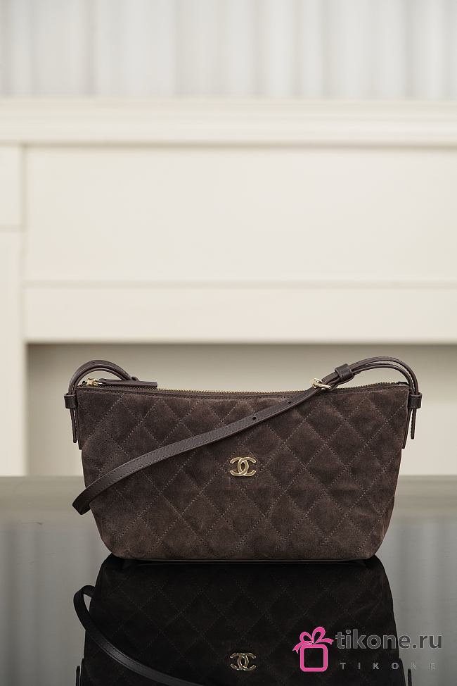 Chanel Clutch with Leather Strap Suede & Gold-Tone Metal Brown -  26x14x8.5cm - 1