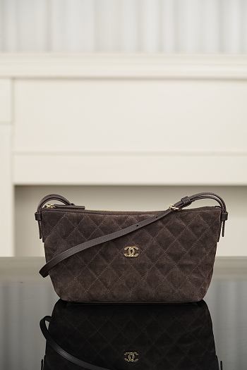 Chanel Clutch with Leather Strap Suede & Gold-Tone Metal Brown -  26x14x8.5cm