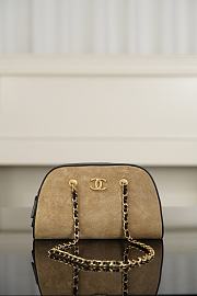 Chanel Bowling Bag Suede Calfskin, Calfskin & Silver-Tone Metal Beige - 19x5x11.7x5.5cm - 1