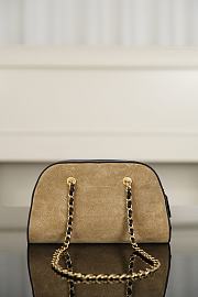 Chanel Bowling Bag Suede Calfskin, Calfskin & Silver-Tone Metal Beige - 19x5x11.7x5.5cm - 3