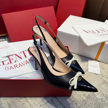 Valentino Bepointy Slingback Pump In Patent Leather And Kidskin Black 80mm