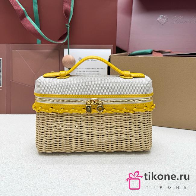 Loro Piana Extra Pocket L19 East-West Wicker Cotton, Linen, Rattan Minty Lemon - 11x19x7cm - 1