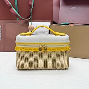 Loro Piana Extra Pocket L19 East-West Wicker Cotton, Linen, Rattan Minty Lemon - 11x19x7cm - 1