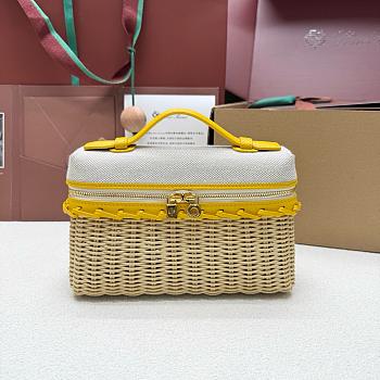 Loro Piana Extra Pocket L19 East-West Wicker Cotton, Linen, Rattan Minty Lemon - 11x19x7cm