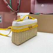 Loro Piana Extra Pocket L19 East-West Wicker Cotton, Linen, Rattan Minty Lemon - 11x19x7cm - 5