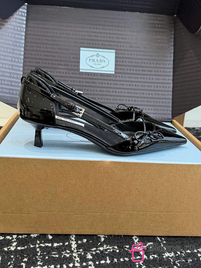 Prada Open-Side Patent Leather Pumps Black 45mm 1I442O - 1
