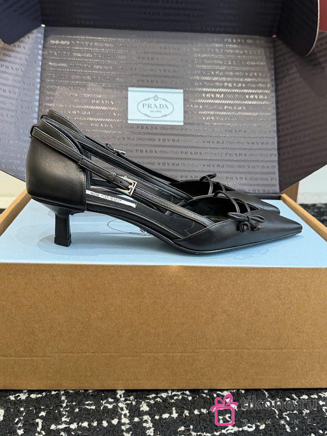 Prada Open-Side Leather Pumps Black 45mm 1I442O - 1