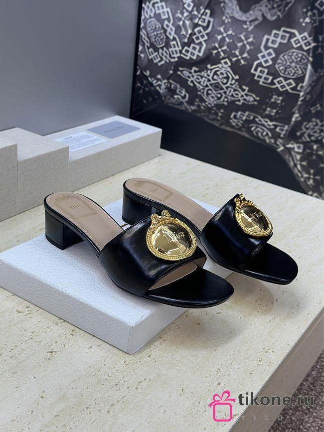 Dior Medaillon Buckle Heeled Slide Black Lambskin 3.5cm - 1