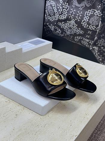 Dior Medaillon Buckle Heeled Slide Black Lambskin 3.5cm