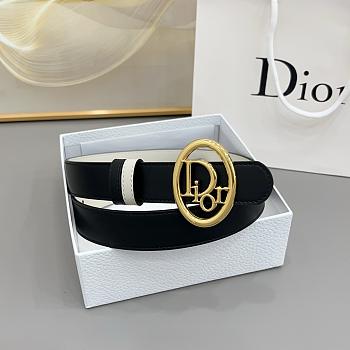 Reversible Dior Oblique Belt Black and Craie Smooth Calfskin 25mm