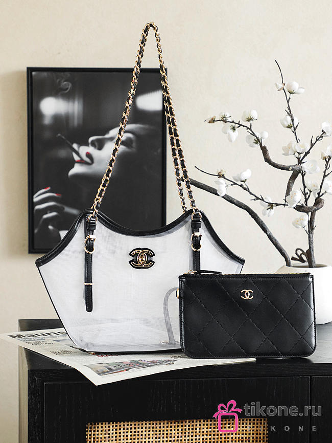 Chanel Small Tote Mesh, Calfskin & Gold-Tone Metal Transparent & Black AS6015 - 28x20x7cm - 1