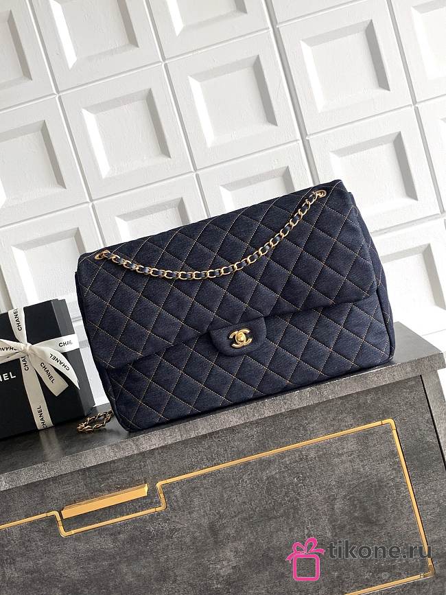 Chanel Maxi Flapbag Denim & Gold Metal Dark Blue & Orange AS5640 - 38.5x26x11cm - 1
