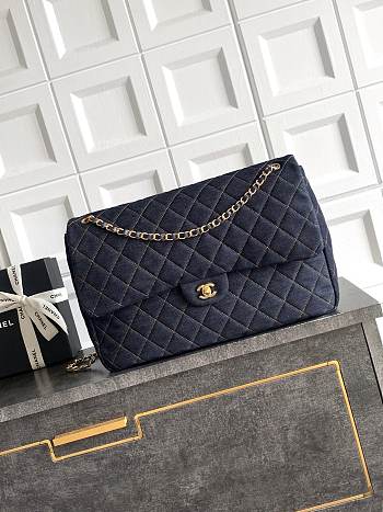 Chanel Maxi Flapbag Denim & Gold Metal Dark Blue & Orange AS5640 - 38.5x26x11cm