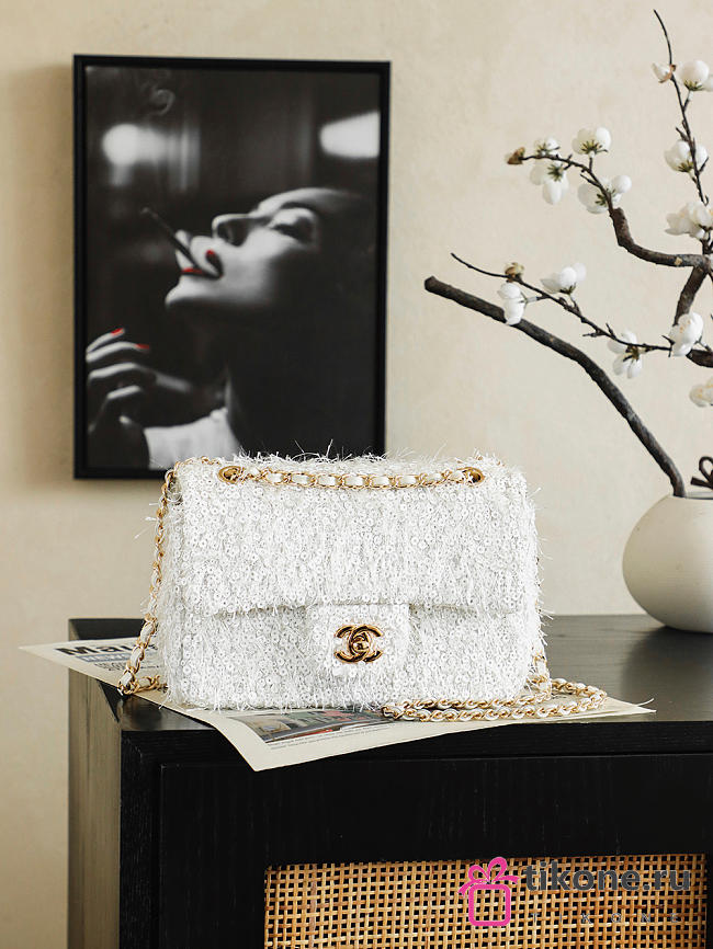 Chanel Evening Bag In Fringed Sequins & Gold Tone Metal White - 25x14x9cm - 1