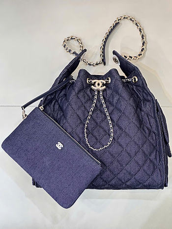 Chanel 25 Medium Handbag Denim & Gold Metal Dark Blue AS5311 - 40x30x15cm