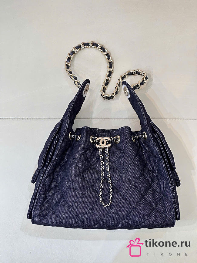 Chanel 25 Small Handbag Denim & Gold Metal Dark Blue - 30x26x14cm - 1