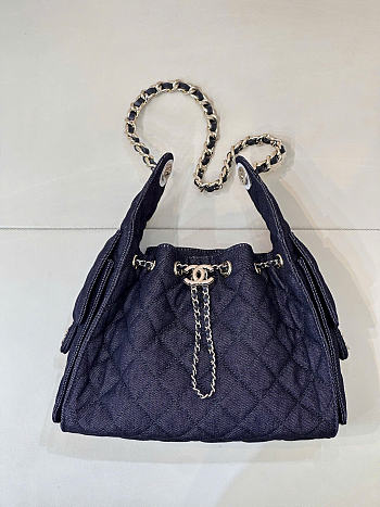 Chanel 25 Small Handbag Denim & Gold Metal Dark Blue - 30x26x14cm