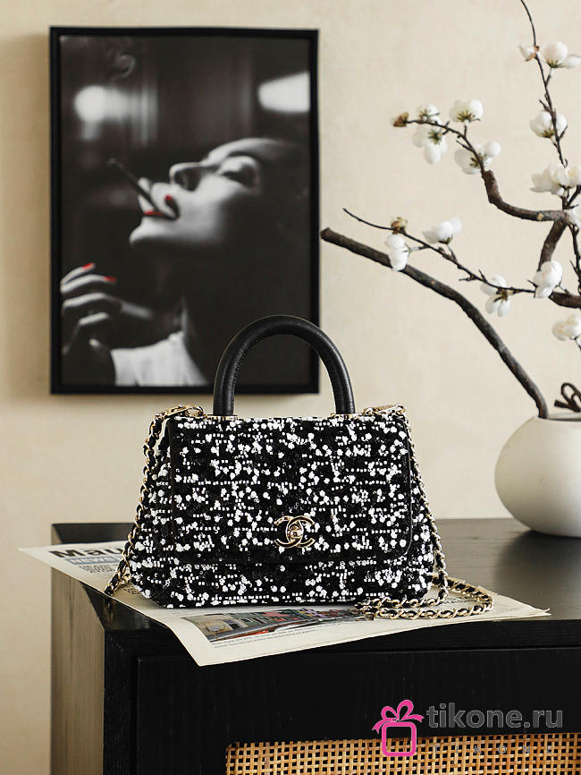 Chanel Mini Flap Bag with Top Handle Pearls, Sequins, Lambskin & Gold-Tone Metal AS2215 - 19x13x9cm - 1