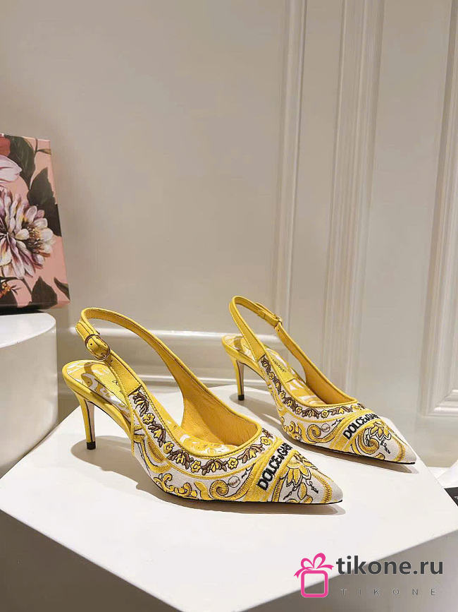 Dolce & Gabbana Majolica-embroidery Pumps Yellow 60mm  - 1