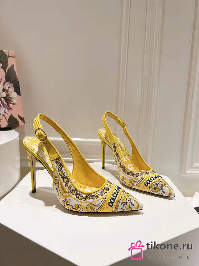 Dolce & Gabbana Majolica-embroidery Pumps Yellow 100mm  - 1