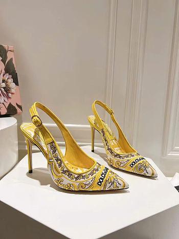 Dolce & Gabbana Majolica-embroidery Pumps Yellow 100mm 