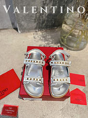 Valentino Rockstud Leather Flat Sandals In Silver - 1
