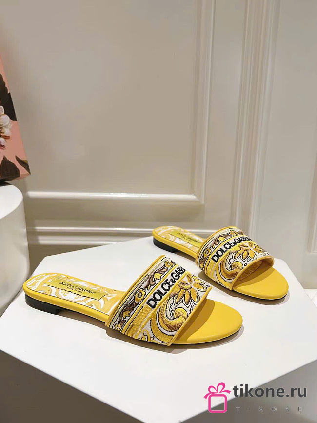 Dolce & Gabbana Majolica-embroidery Slides Yellow  - 1