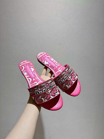 Dolce & Gabbana Majolica-embroidery Slides Fuchsia