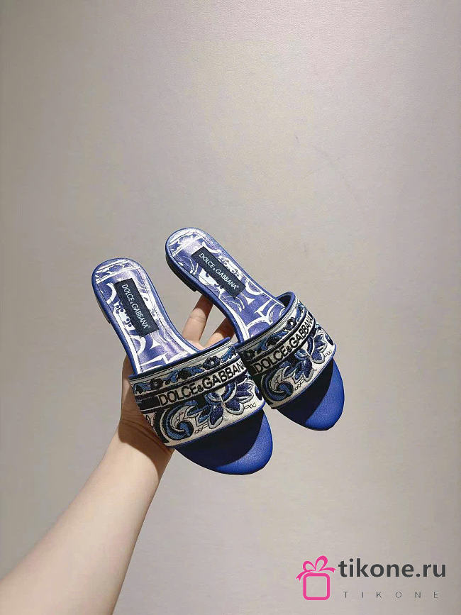 Dolce & Gabbana Majolica-embroidery Slides Blue - 1