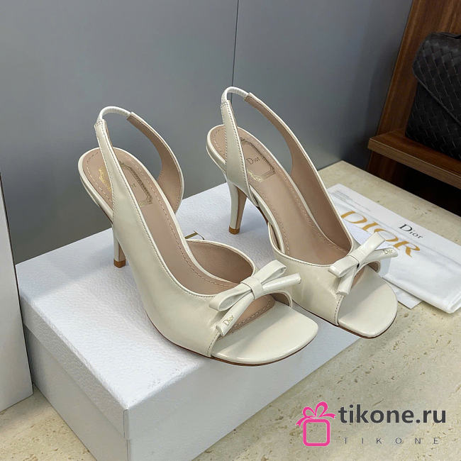 Dior Bow Heeled Slingback Sandal White Lambskin 7.5cm - 1
