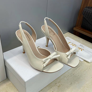 Dior Bow Heeled Slingback Sandal White Lambskin 7.5cm