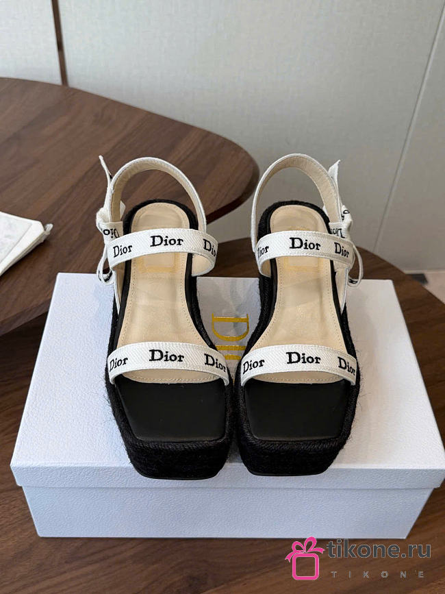 Sandal with J'Adior Straps Black Embroidered Cotton - 1