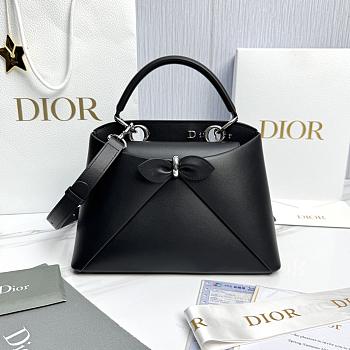 Small Dior Cigale Bag Shiny Supple Calfskin Black - 28x18x8cm