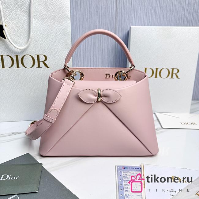 Small Dior Cigale Bag Shiny Supple Calfskin Rose - 28x18x8cm - 1