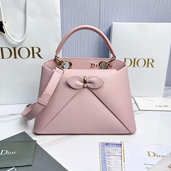 Small Dior Cigale Bag Shiny Supple Calfskin Rose - 28x18x8cm