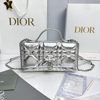 My Dior Mini Bag Trianon Metallic Cannage Lambskin Silver - 21x11.5x7cm