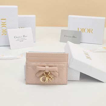 Lady Dior Freesia Card Holder Soupir Pink Cannage Lambskin - 10.5x8x0.5cm