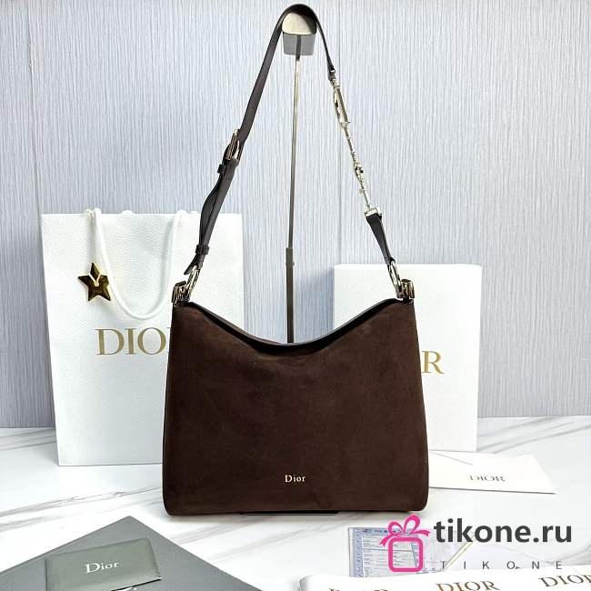 Medium Diorly Bag Chocolate Suede Calfskin - 31.5x25x8cm - 1
