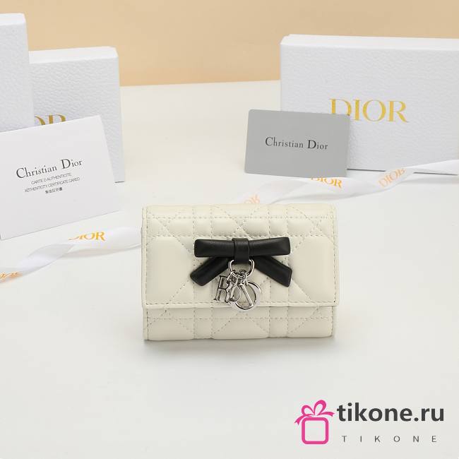 Lady Dior Glycine Wallet Two-Tone Latte and Black Cannage Lambskin - 11x7.5x3cm - 1