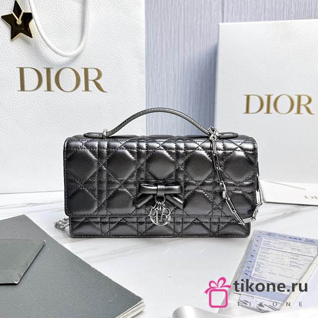 My Dior Mini Bag Silver-Tone Metallic Cannage Lambskin Bow - 21x11.5x4.5cm - 1