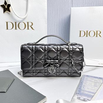 My Dior Mini Bag Silver-Tone Metallic Cannage Lambskin Bow - 21x11.5x4.5cm