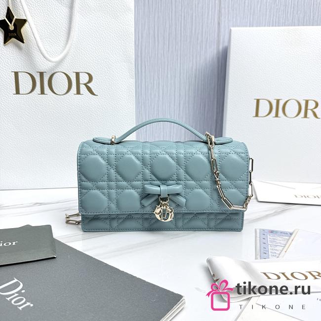 My Dior Mini Bag Tourmaline Blue Cannage Lambskin Bow - 21x11.5x4.5cm - 1