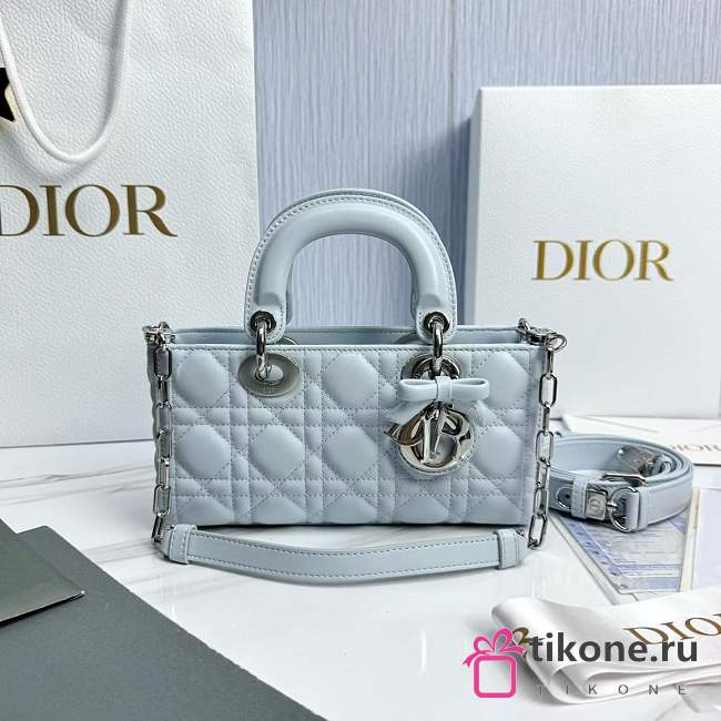 Dior Small Lady D-Joy Bag Ice Blue Cannage Lambskin Bow - 22x12x6cm - 1