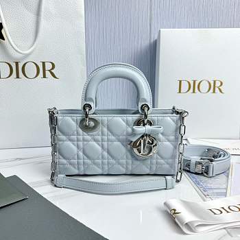 Dior Small Lady D-Joy Bag Ice Blue Cannage Lambskin Bow - 22x12x6cm