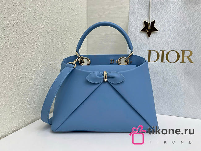 Small Dior Cigale Bag Shiny Supple Calfskin Denim Blue - 28x18x8cm - 1